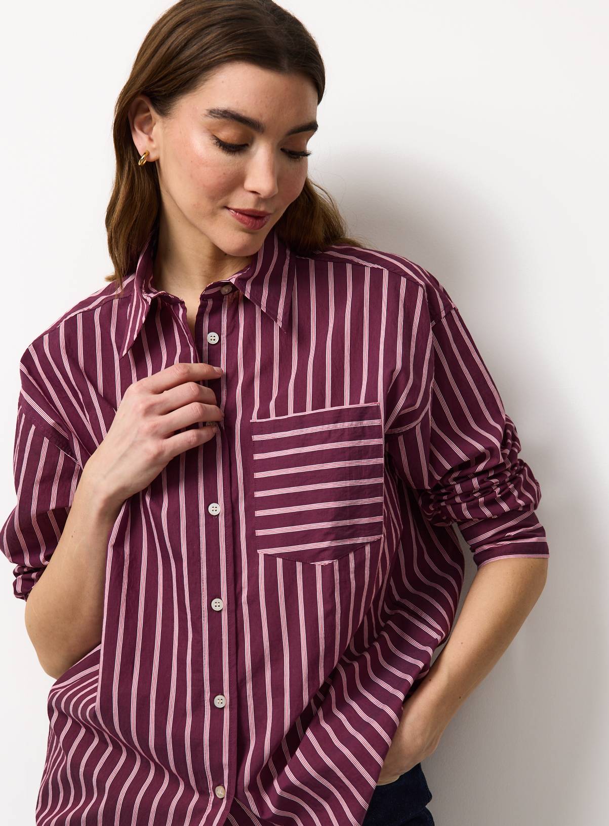 Dark Red Stripe Relaxed Long Sleeve Shirt 14 - Image 1